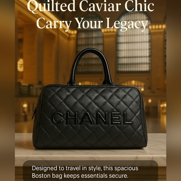 Chanel Vintage Quilted Caviar Leather Boston Bag Authentic Rare Black - Picture 1 of 12